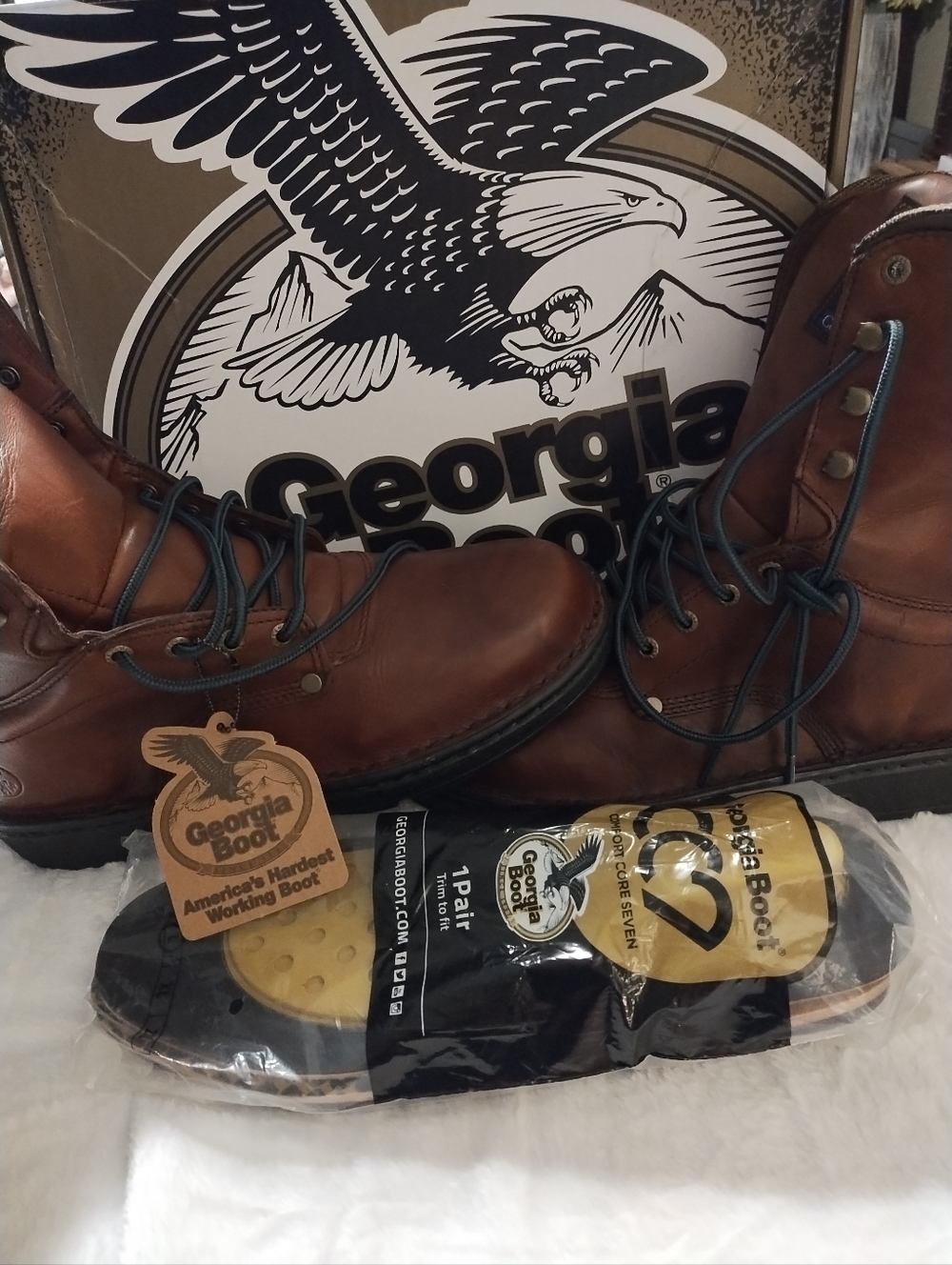 Georgia Boot Men's Cognac Brown Leather Lace-Up Work Boots